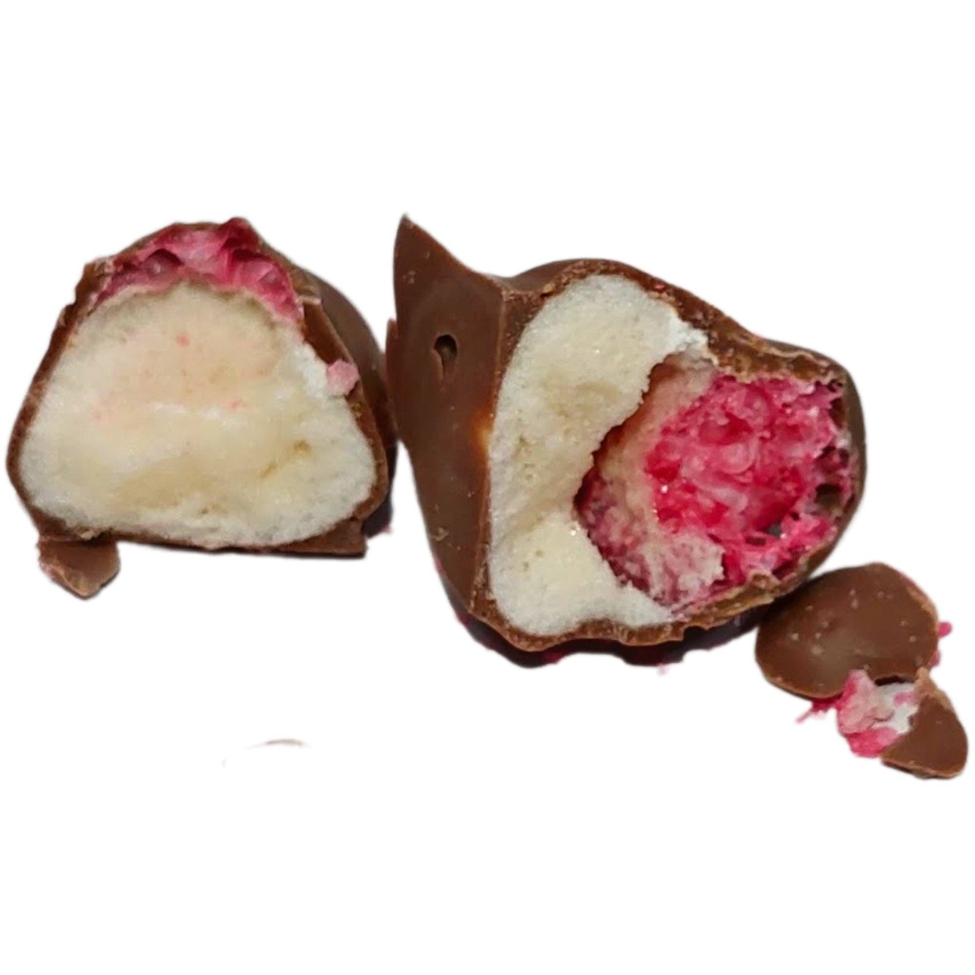 Poppy's Chocolate - Wholesale Chocolate-covered sweets - Frochies Strawberry and Cream chocolate coated freeze dried candy lollies2