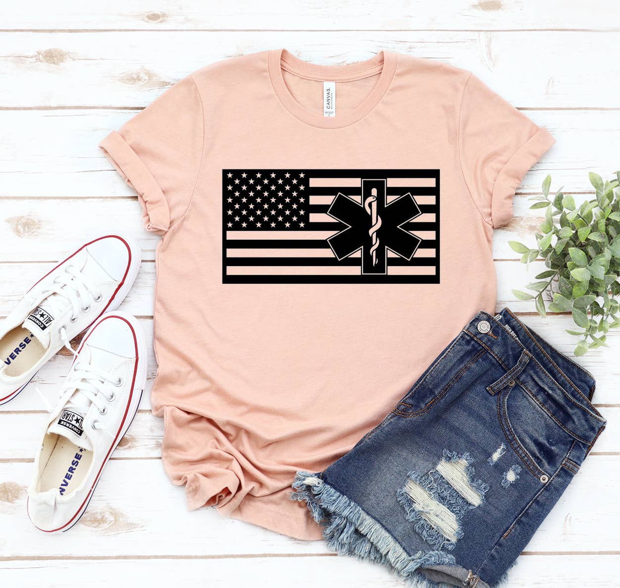 Printliss - Wholesale Screen Printed T-Shirt - Women's - Emt Star Of Life T-shirt - Bella Canvas0