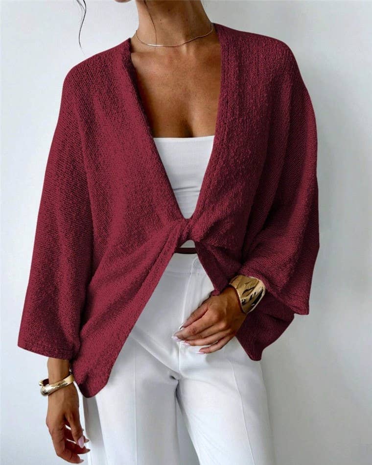 HIDDENBRAND - Wholesale Cardigan - Women's - Cozy V-Neck Crossover Knit Cardigan Top6