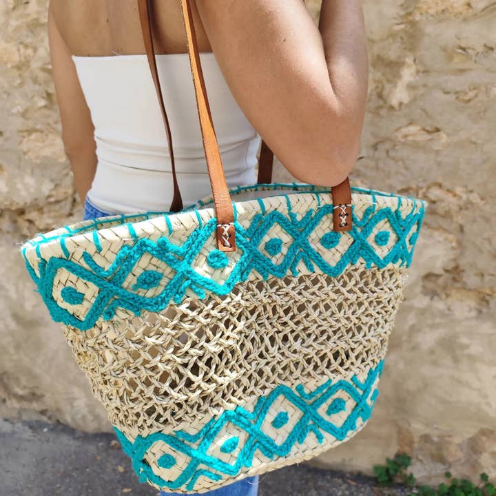 Panier de marché français artisanal – Cabas tressé à la main en paille naturelle pour la vente par craftberber