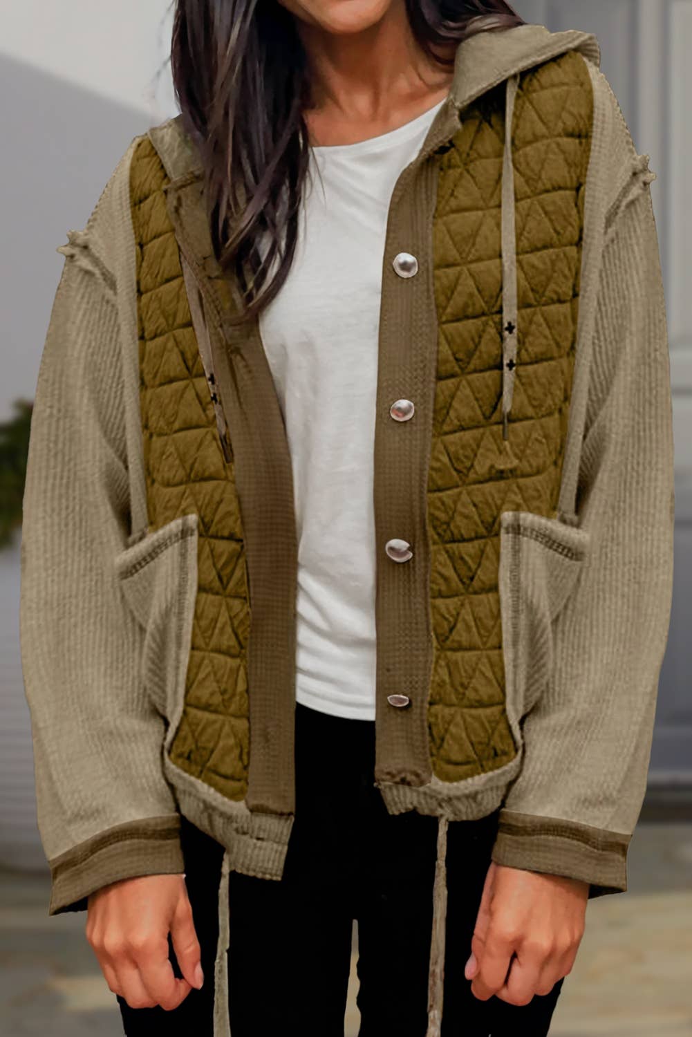 Aapparella - Wholesale Jacket - Women's - Quilted Textured Patchwork Loose Fit Hooded Jacket | S-XL3