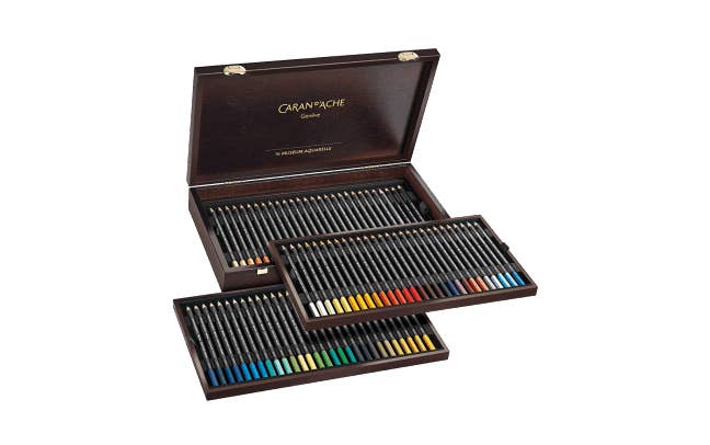 Caran d'Ache - Vente Crayons de couleur - Boîte en bois de 76 crayons de couleur Aquarelle
