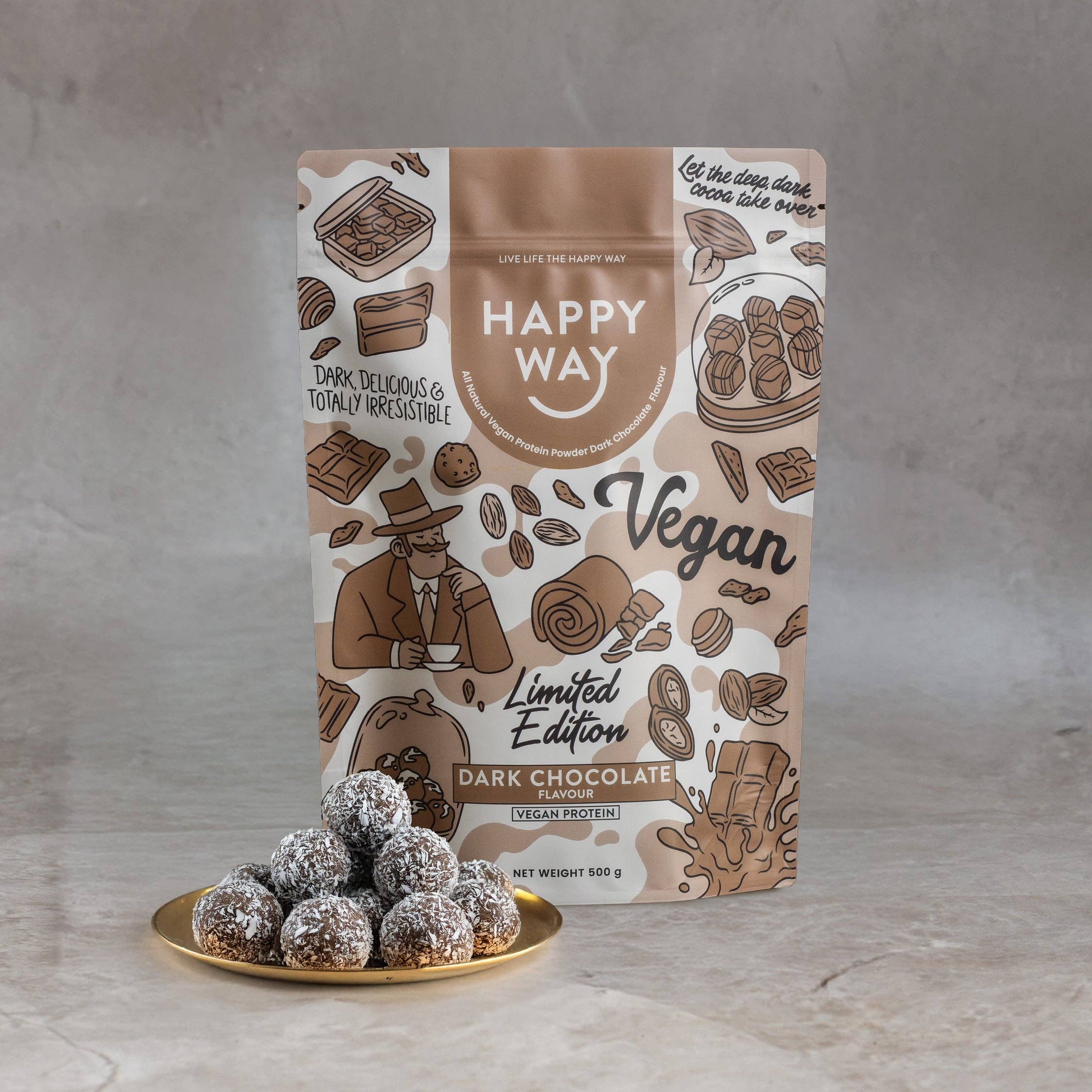 Happy Way - Wholesale Protein/superfood powder - Dark Chocolate Vegan Protein Powder 500g4