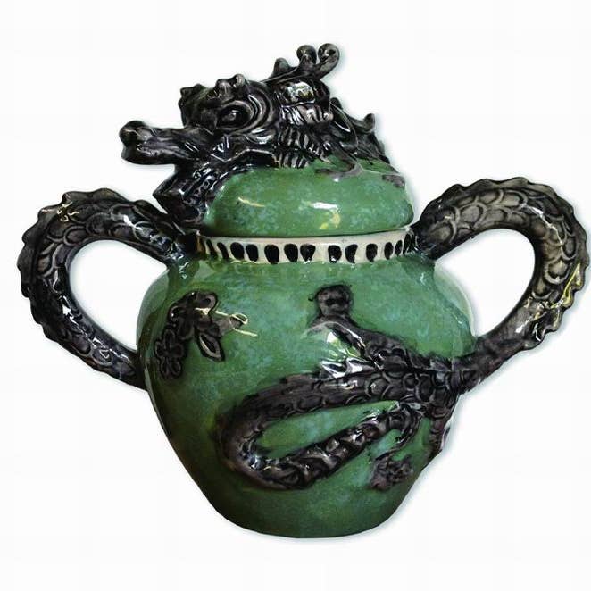 Azucarero Green Dragon, pintado a mano para venta al por mayor de Blue Sky Clayworks