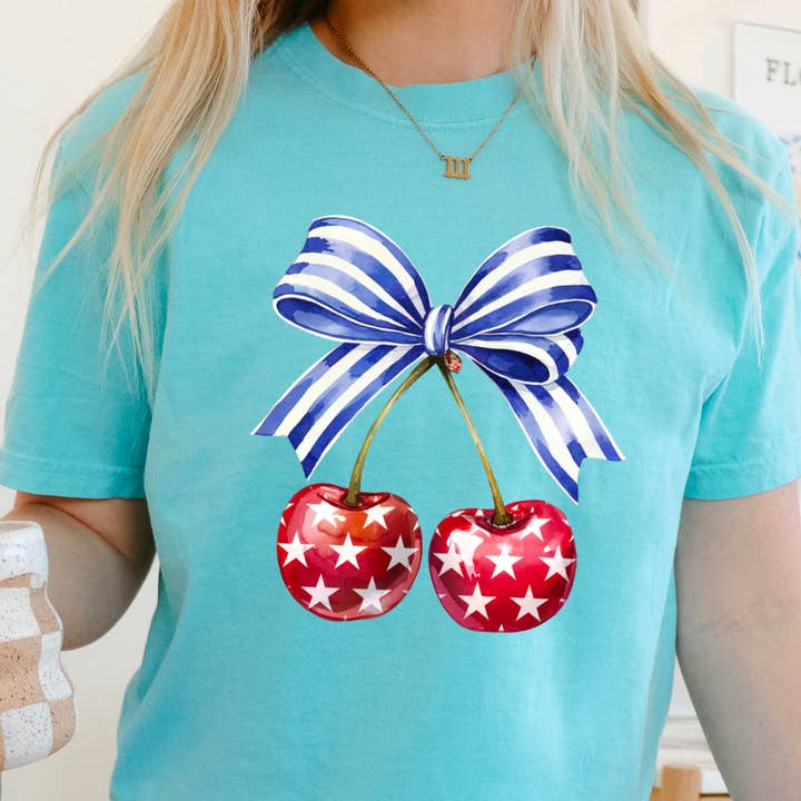 Shoppe SHC - Wholesale T-Shirt (Graphic) - Women's - Coquette Cherries  July 4th Graphic Shirt | Comfort Color