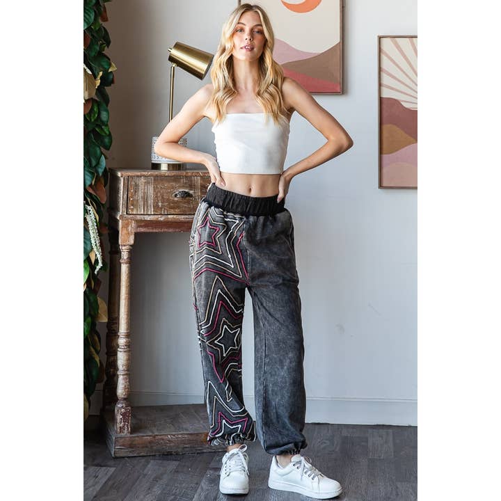 Oli&Hali - Wholesale Lounge Sweatpants/Joggers - Women's - WASHED STAR APPLIQUE JOGGER PANTS 10