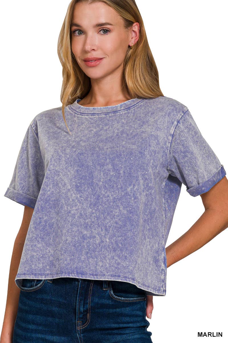 42POPS - Wholesale Knit Top - Women's - `.Washed Crew Neck Crop TShirt22
