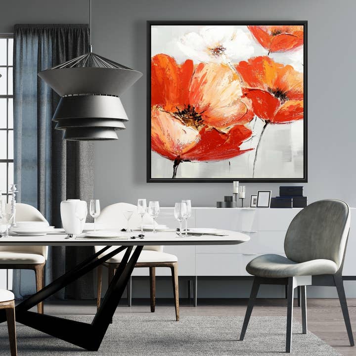 Röd Röda vilda blommor i | inramat tryck på duk 36 ”x 36" för wholesale på Faire