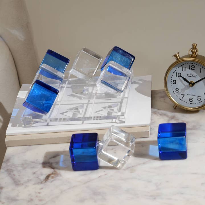 ExpoBazaar - Wholesale Decorative Tabletop Object - Tik Tack Toe | Acrylic Blue & White Tik Tack Toe Game Set