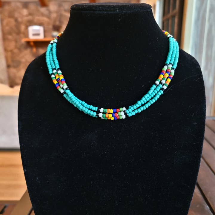Horse Spirit Studio - Wholesale Choker/Collar - Inheemse Zuidwestelijke handgemaakte Turquoise glazen kraal choker1