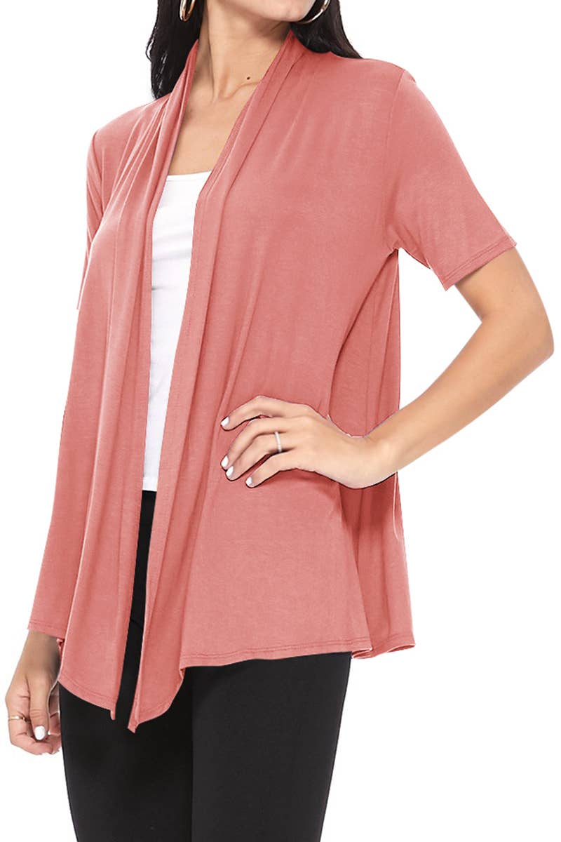 MOA COLLECTION - Wholesale Cardigan - Women's - Women's Casual Short Sleeve Draped Open Front Solid Cardigan17