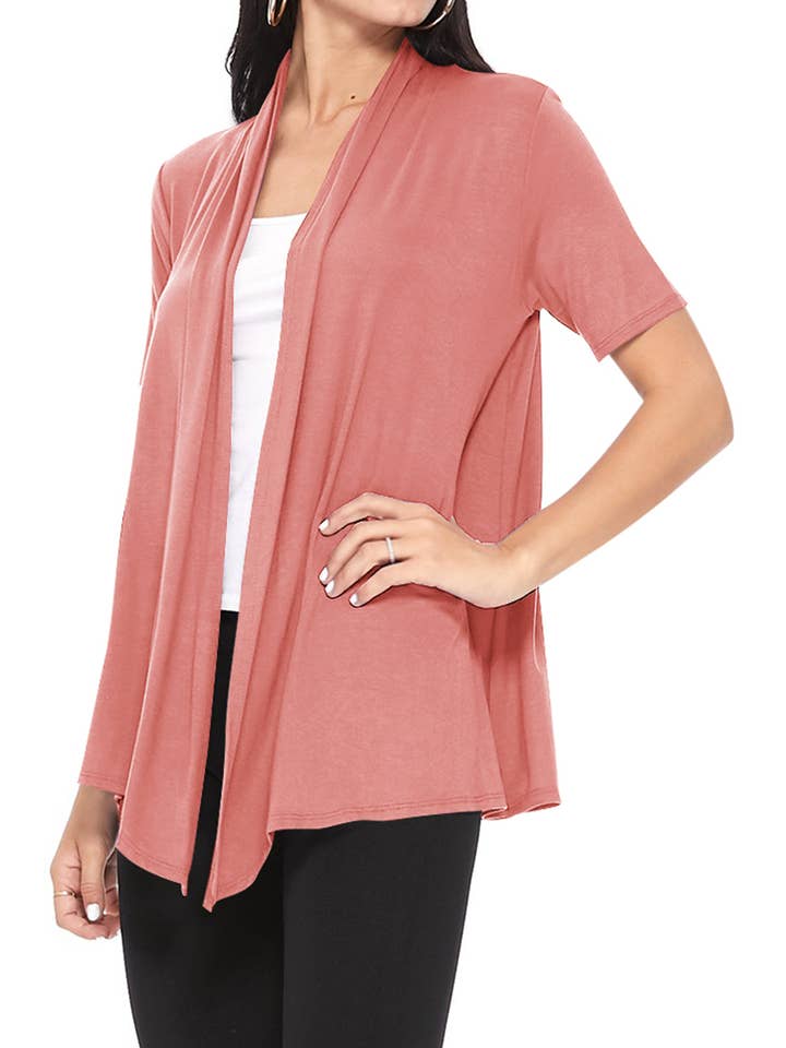 MOA COLLECTION - Wholesale Cardigan - Women's - Women's Casual Short Sleeve Draped Open Front Solid Cardigan17