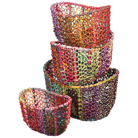 India Handicrafts Inc - Wholesale Basket - Colorful Tall Jute Baskets, Set of 4
