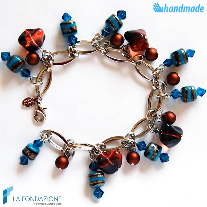 Pulsera Charm Cristal Murano Azul Marino para venta al por mayor de La Fondazione - Handmade Murano Glass