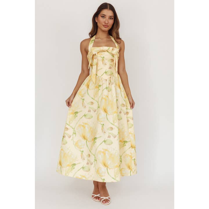 ABITO MAXI FLOREALE CON COLLO ALL'AMERICANA / BR0426K01 per la vendita all'ingrosso da parte di One and Only Collective