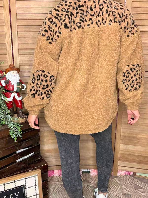 luluclothes - Wholesale Bomber Jacket - Women's - Plus size leopard sherpa women jacket w/pockets BQ159754