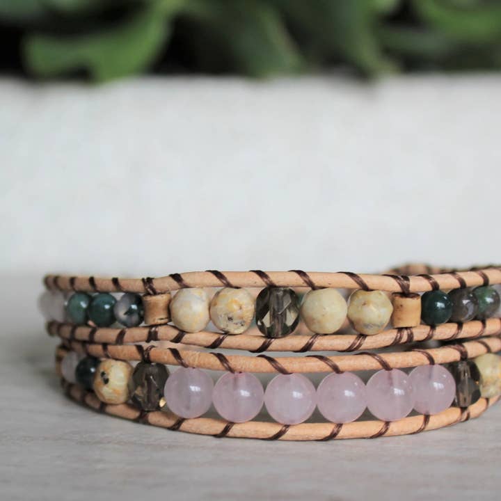 Rose Quartz Collection - Double Wrap Bracelet for wholesale by Woven Stone Co.