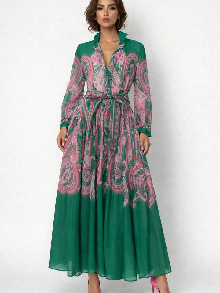 GF1587 PAISLEY PRINT MAXI DRESS (BLUE, GRN) for wholesale by N by Nancy