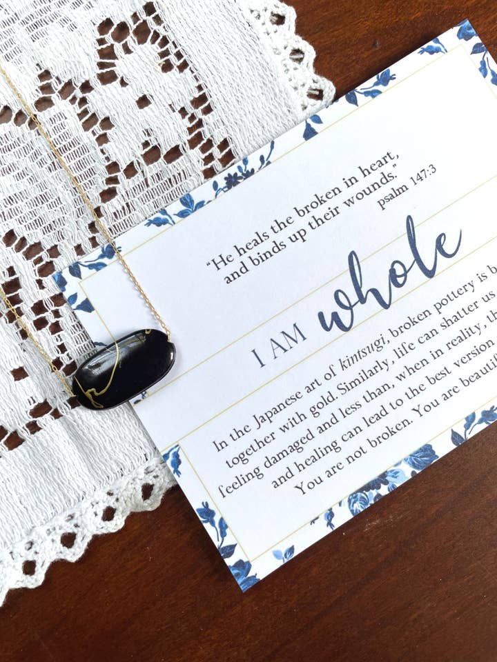 I AM WHOLE Black and Gold Necklace with Psalm 147:3 for wholesale by Hamrick Avenue
