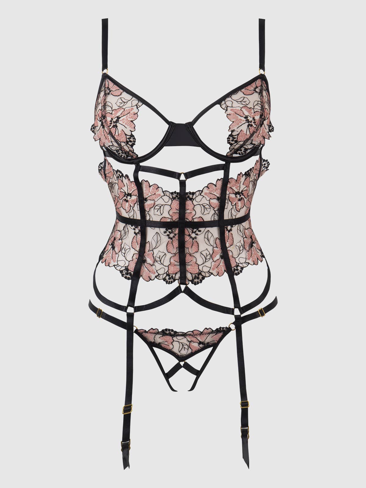 House of Desire - Vendita all'ingrosso Completino intimo - Donna - Set corsetto in pizzo Nova Blacklight e perizoma aperto abbinato4