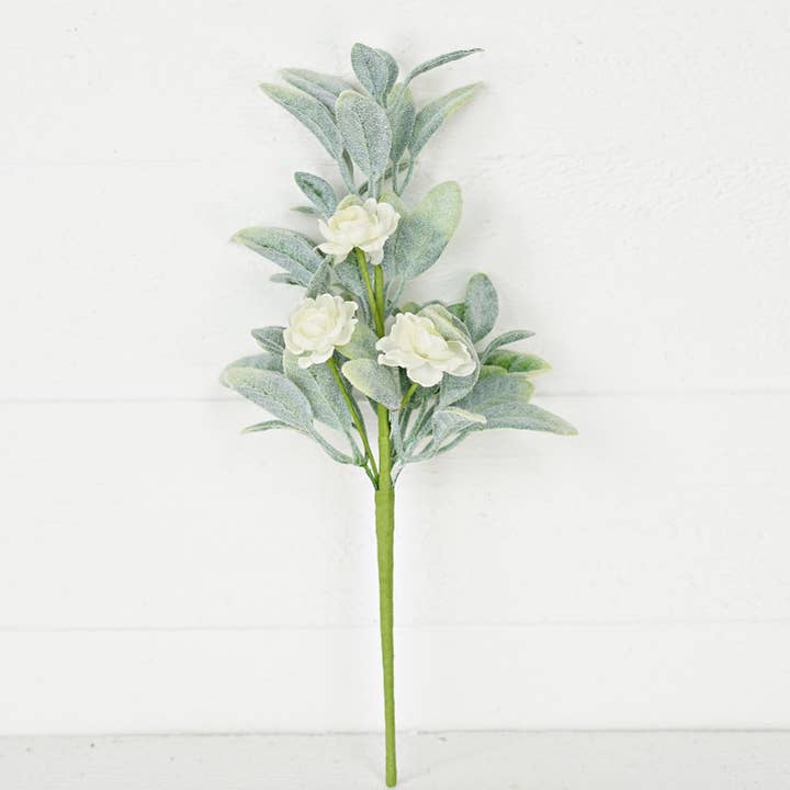 Holiday Depot Inc. - Wholesale Artificial Flowers - 35266- 16in Bush-Lamb Ears with Cream Ranunculus1