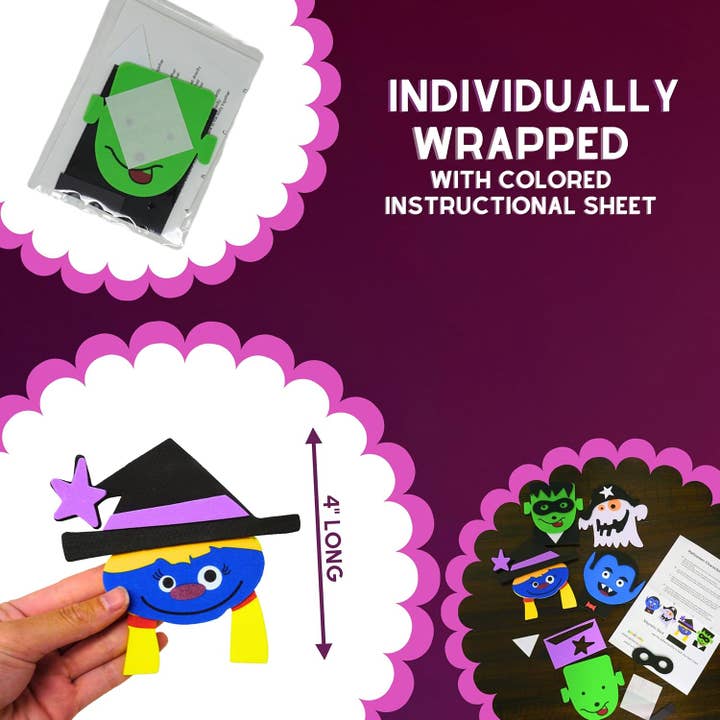 4E's Novelty - Wholesale DIY Craft Kit - 12Pack Halloween Foam Craft Kit for Kid with 4 Magnetic Face