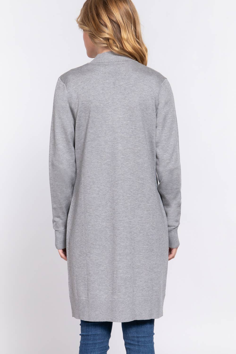 Active Basic | Active USA - Vendita all'ingrosso Cardigan - Donna - Cardigan tunica aperto a costine con maniche lunghe e banda1