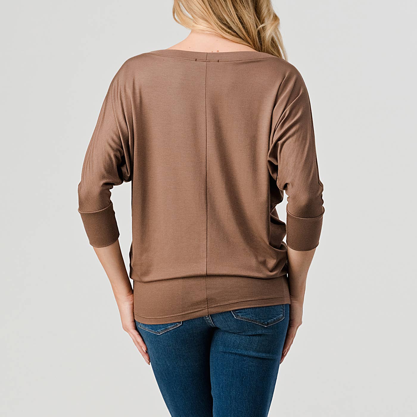 Heimious - Wholesale Knit Top - Women's - 3/4 Dolman Sleeve Round neck Modal Jersey  Top, 250321