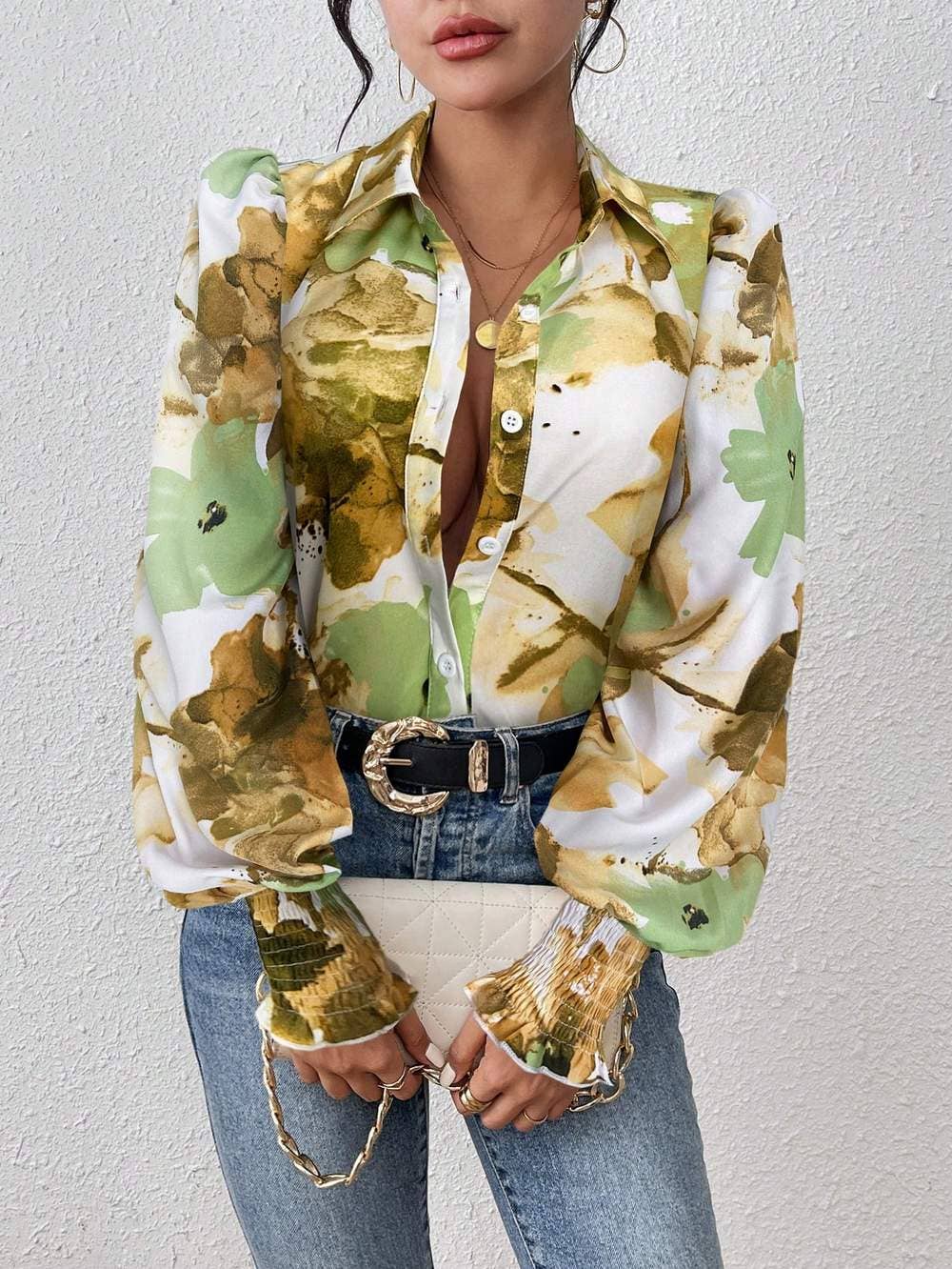 Fashion Combination - Wholesale Button Down Shirt - Women's - priv floral print lantern sleeve shirt36