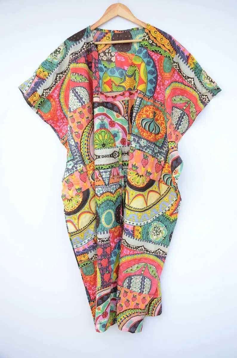 GYPSY STUDIO - Wholesale Kaftan - Women's - Tropical Print Long Cotton Kaftan Organic Kaftan Beach Wear0