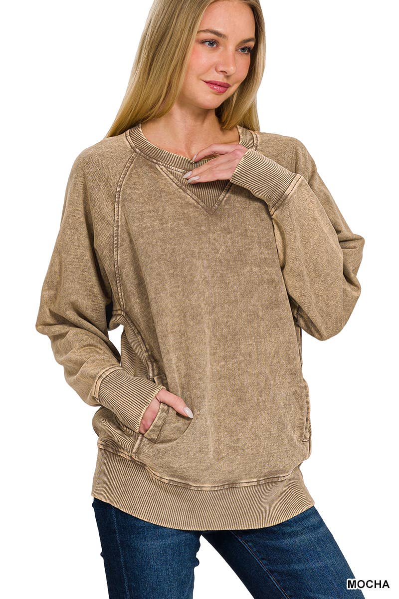 42POPS - Wholesale Sweatshirt - Women's - `.Washed French Terry Pullover With Side Pockets51