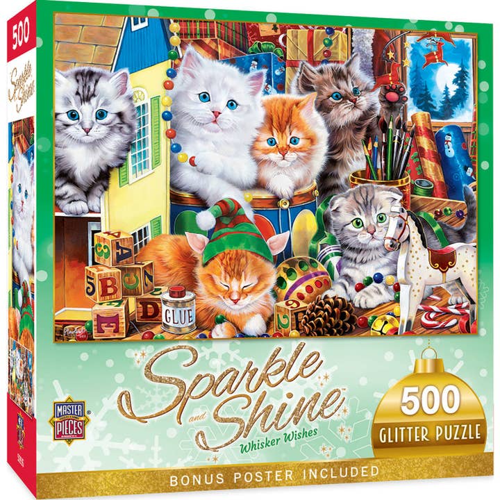 Sparkle & Shine - Whisker Wishes 500 Piece Glitter Jigsaw Puzzle for wholesale by Masterpieces Puzzles