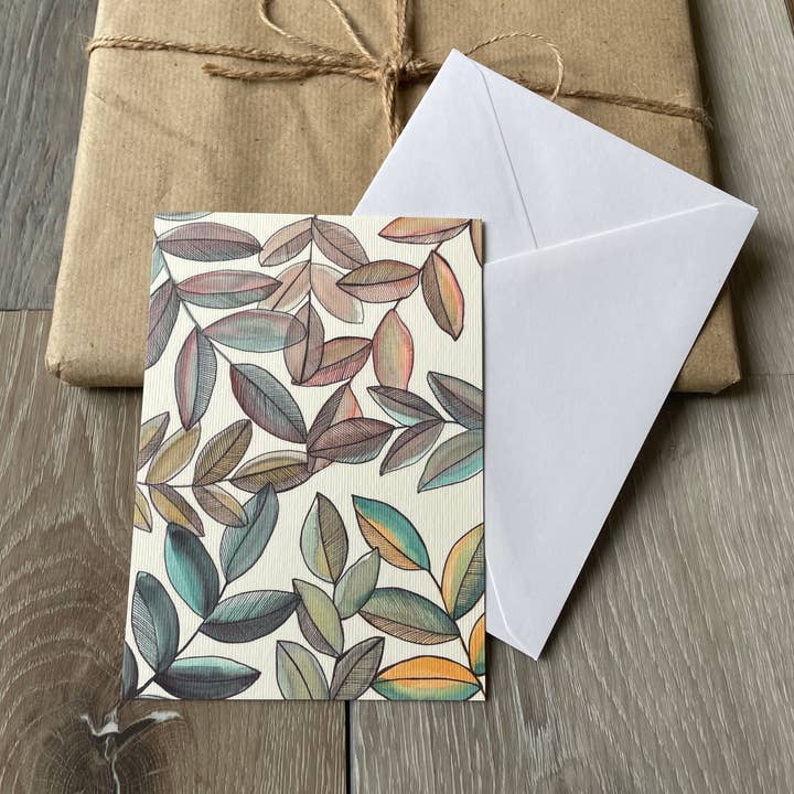 Botanical Leaves Greeting Card, Leaves Card, Art Card, A6 for wholesale by Myayart