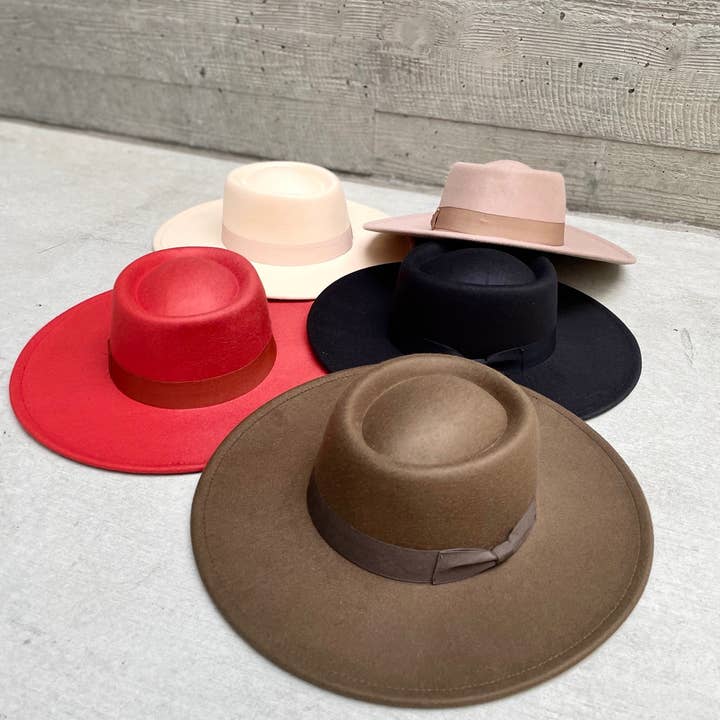 Love and Thyme - Wholesale Fedora - Women's - Premium Vegan Felt Bolero Hat Wide Brim with Matching Band