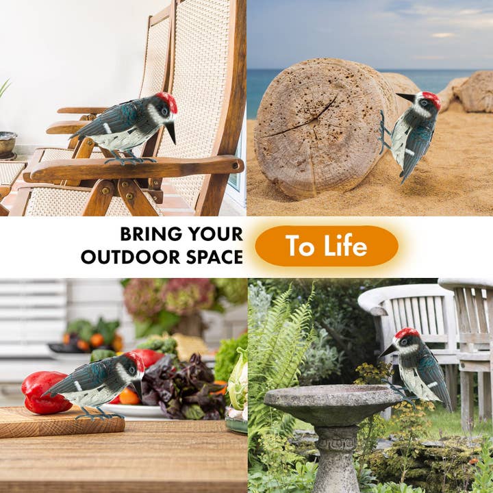 The Wine Savant / Khen Glassware - Wholesale Sculpture - Metal Woodpecker Bird Figurine 7" Lawn Decor 4