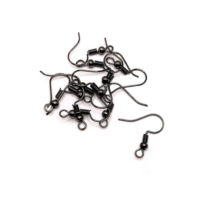 Gunmetal Gray Fish Hook Earring Wires with Spring and Ball, 20x18mm for wholesale by Guerrilla Charm