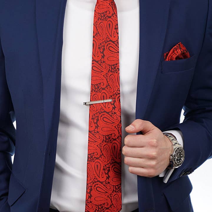 Massi Morino - Vente Cravate – homme - Coffret complet Massi Morino® avec cravate, pochette, boutons de manchette et pince à cravate10