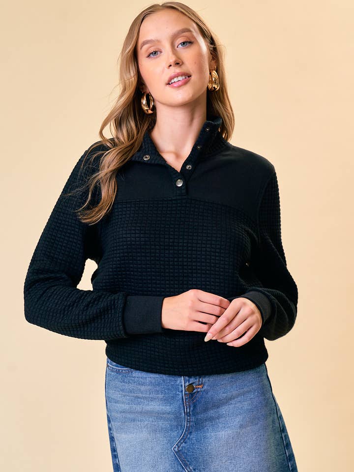 FUNNEL NECK TOP W/ QUILTED YOKE - 44370T for wholesale by Doe and Rae