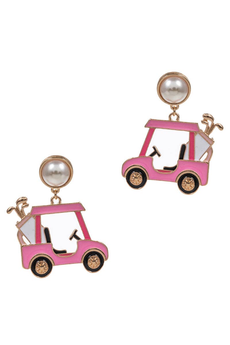 Designature New York – Brincos de pino por atacado – Brincos de Pérola em Forma de Carrinho de Golfe para Dia de Jogo0
