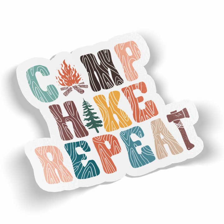 Camp Hike Repeat Sticker for wholesale by JE Creates
