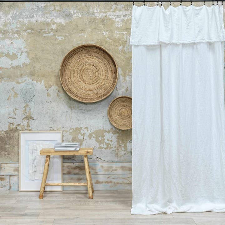Cortina de linho lavado milk desfiada 137X290 CM por atacado de Maison d'été