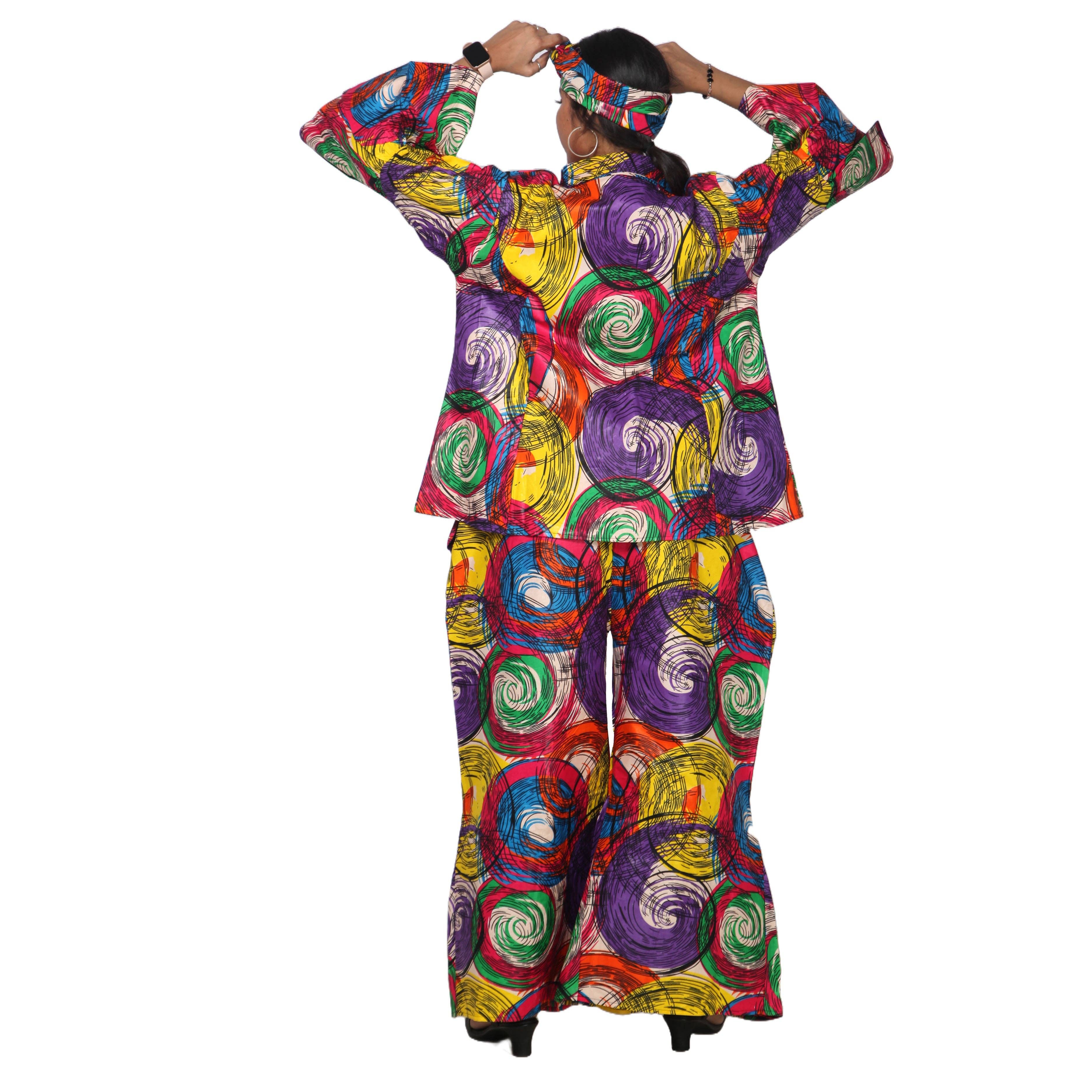 African Stars - Vente Ensemble haut et pantalon (PAS d'intérieur) - Femme - Ensemble Chemisier Femme et Pantalon Palazzo -- Imprimé FI-405032