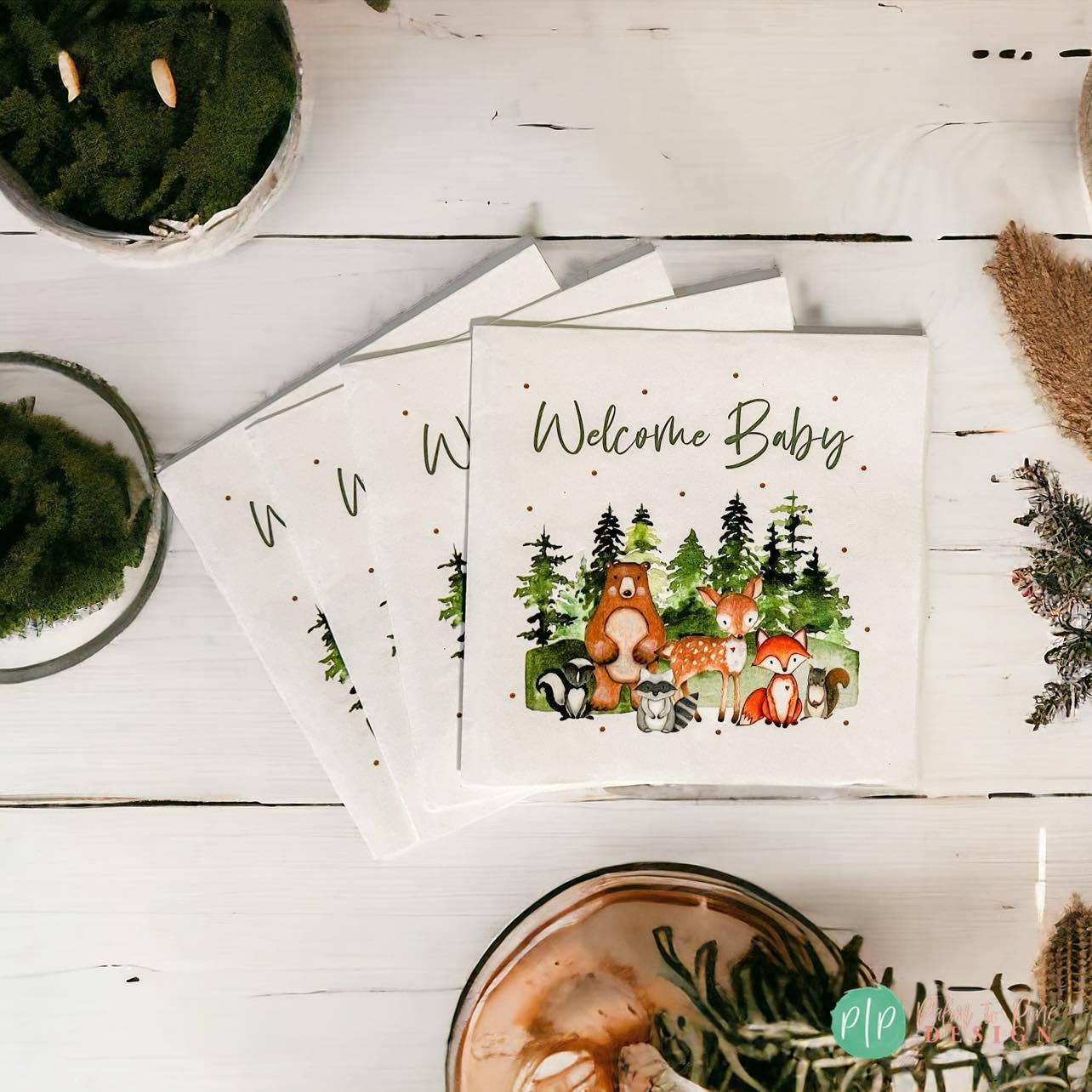 Palm to Pine Design - Wholesale Disposable Napkin - Woodland Baby Shower Napkins, Woodland Party Tableware6