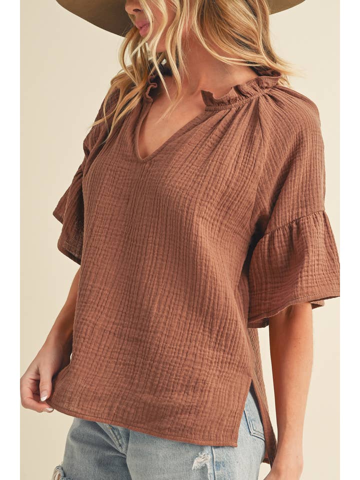 AEMI + CO - Wholesale Blouse - Women's - 8258DK Tes 3/4 Sleeve Ruffle Top46