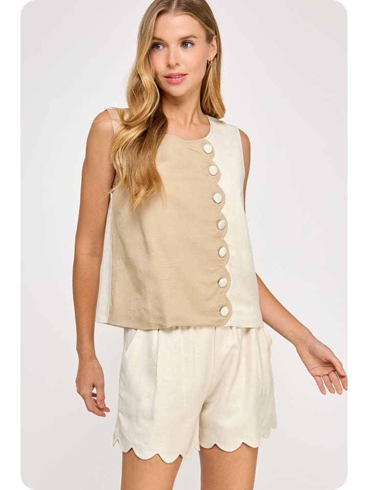 Strut & Bolt – wholesale Blouse – Women’s – Scallop Linen Sleeveless Top5