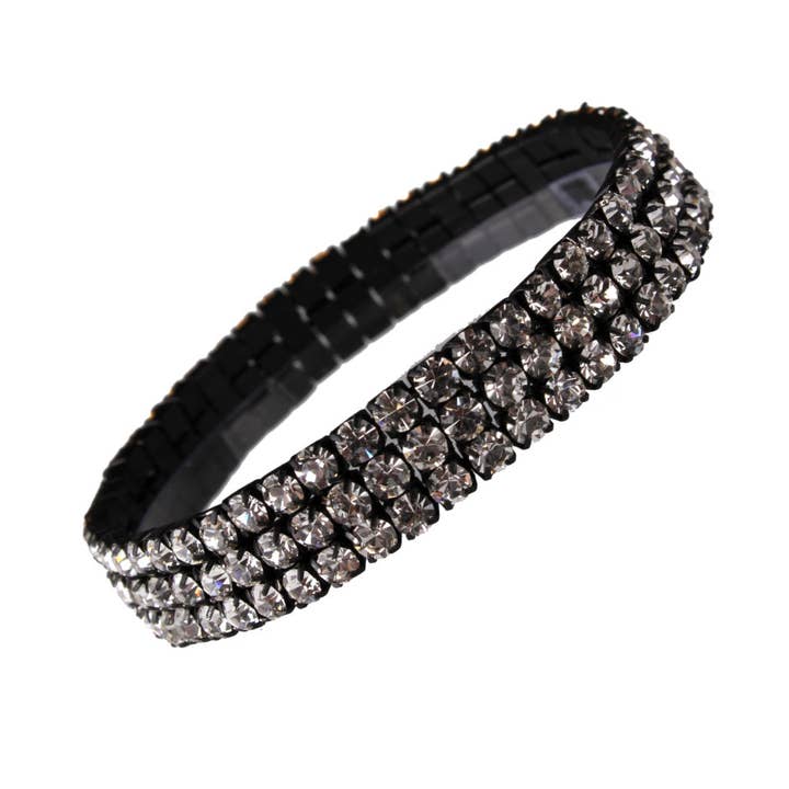 Bracelet extensible à 3 rangées de strass - Transparent pour la vente par Western Fashion
