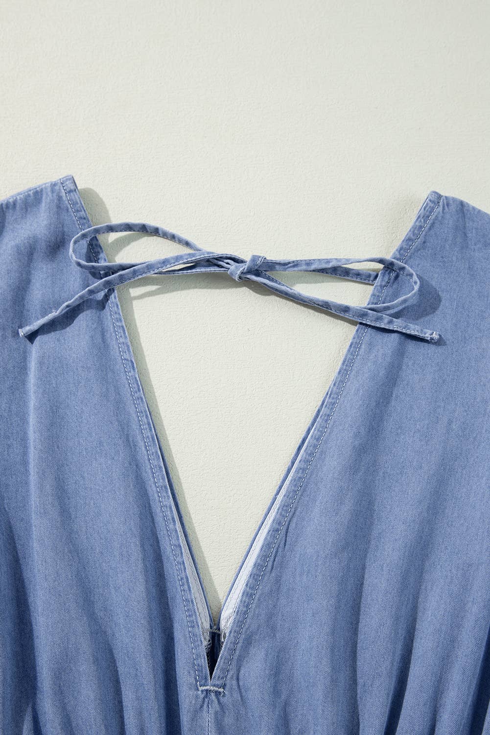 Blue  Chambray Deep V Neck Bracelet Sleeve Maxi Dress for wholesale on Faire1