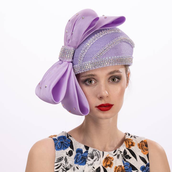Grand nœud en satin sur pillbox à motif de strass | AJ738S pour la vente par KaKyCo
