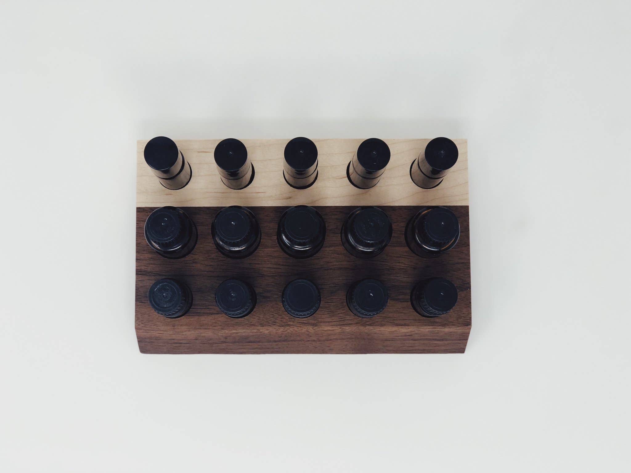 Kindred Essentials - Wholesale Oil/Vinegar Dispenser - Black Walnut and Maple Slant Holder