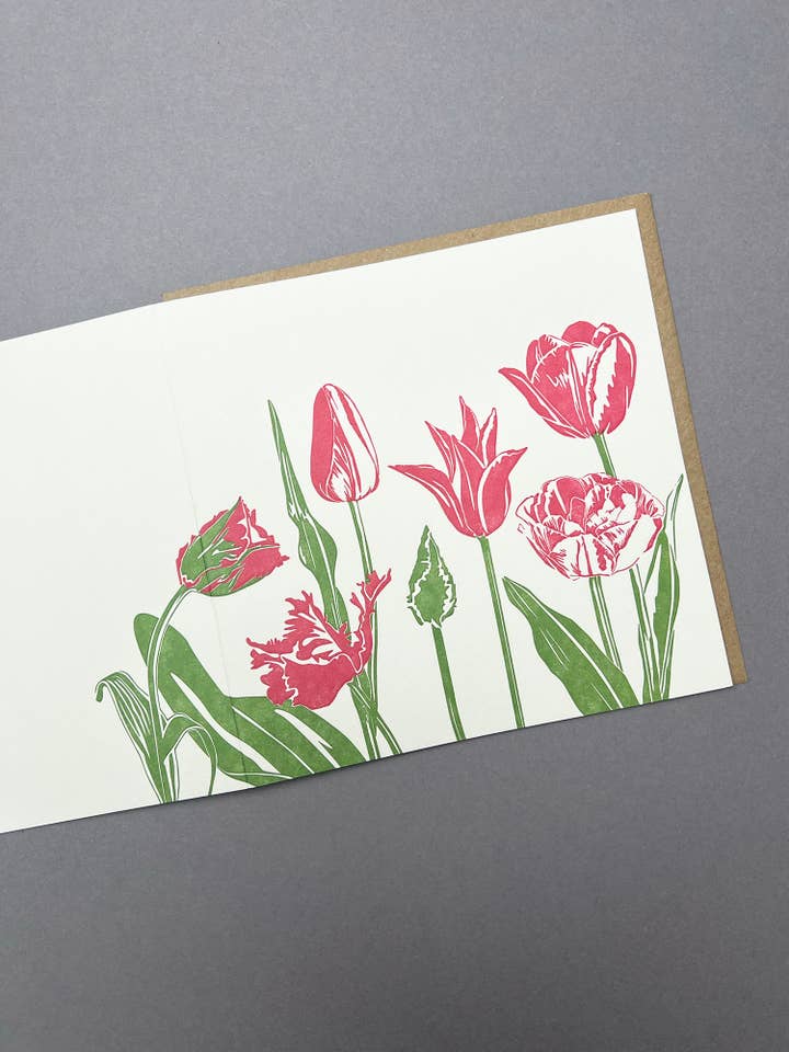 Pink Tulips Letterpress Card for wholesale by Penguin Ink
